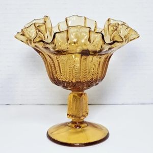 Fenton Vintage Amber Cactus Double Crimped Compote Candy Pedestal Dish